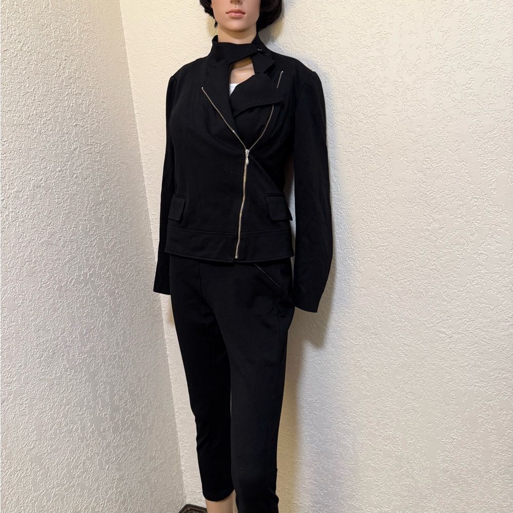 Black Cropped Jumpsuit with Tailored Lines and Zipper Details